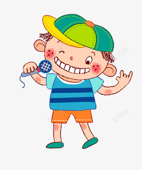 拿话筒唱歌的小男孩png免抠素材_新图网 https://ixintu.com 带帽子 拿话筒唱歌的小男孩