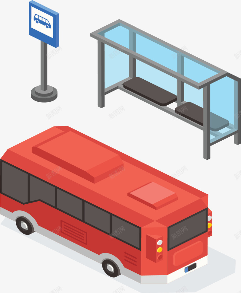 旅游巴士公交站在矢量图ai免抠素材_新图网 https://ixintu.com 公交站 公交车 城市公交 旅游巴士 矢量png 红色巴士 矢量图