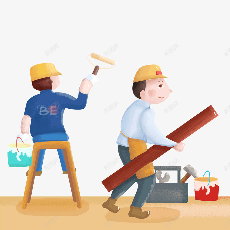 劳动人员手绘画png免抠素材_新图网 https://ixintu.com 五一 劳动人员 劳动节 粉刷匠 装修工人