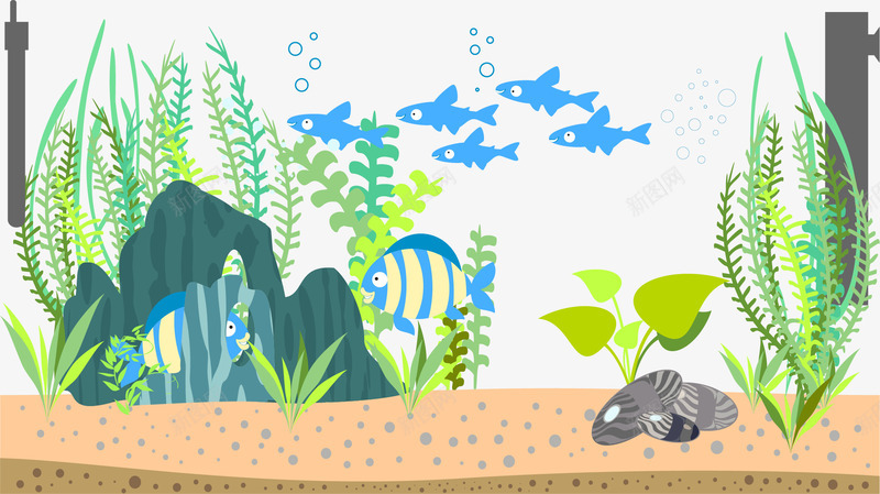 手绘海底世界png免抠素材_新图网 https://ixintu.com 手绘 海底世界 鱼群