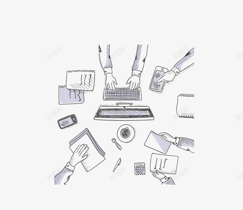学习工具png免抠素材_新图网 https://ixintu.com 手臂 矢量学习工具 笔记本 线稿咖啡