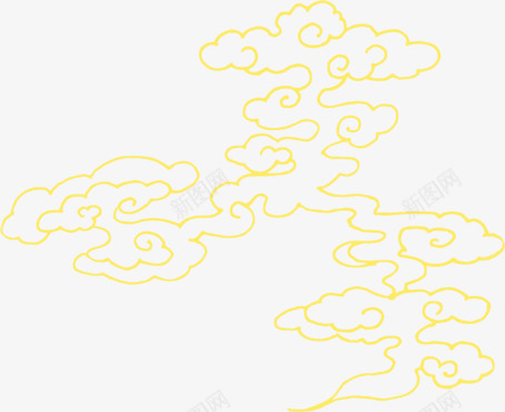 黄色传统手绘云纹png免抠素材_新图网 https://ixintu.com 传统 黄色