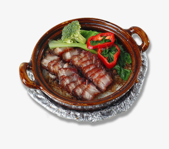 铝箔纸腊味煲仔饭png免抠素材_新图网 https://ixintu.com 棕色 煲仔饭 美食餐饮 腊味饭 西兰花 食物
