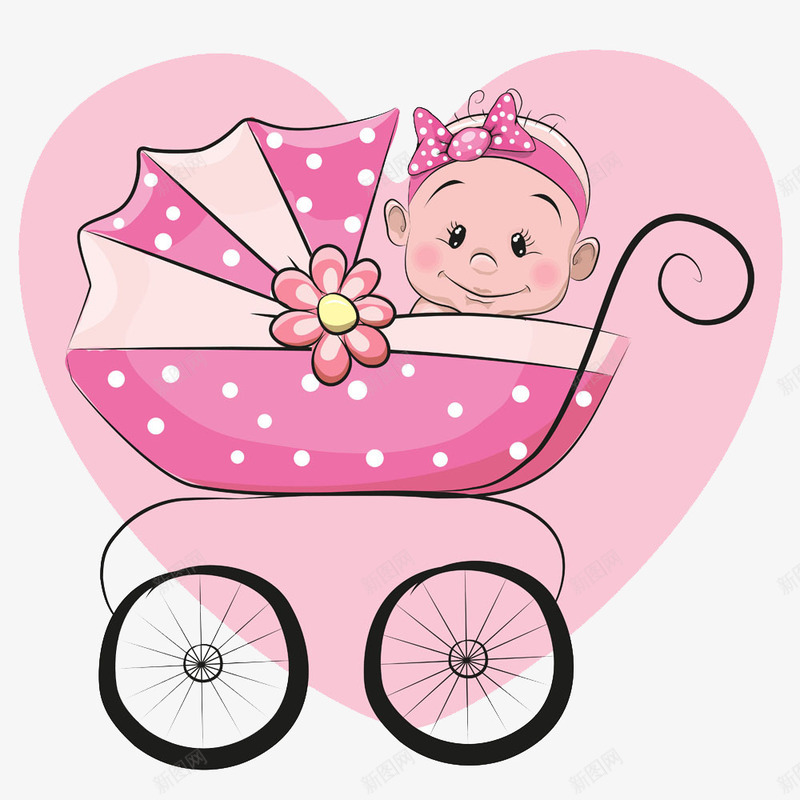 推车里的宝宝png免抠素材_新图网 https://ixintu.com 卡通 可爱宝宝 女宝宝 婴儿 婴儿手推车 婴儿车 宝宝 小清新 手绘 母婴 爱心 粉色