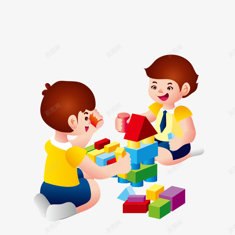 堆积木的男孩卡通png免抠素材_新图网 https://ixintu.com 卡通 男孩 积木