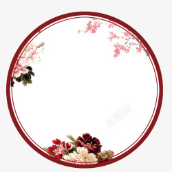 牡丹边框古典中国风圆形边框屏风高清图片