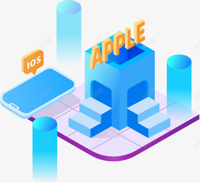 ios扁平25d插画png免抠素材_新图网 https://ixintu.com Apple iOS ppt制作设计 插画 立体图 苹果