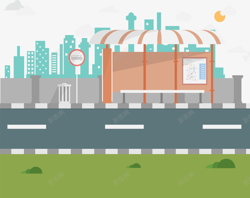 城市公交站台png免抠素材_新图网 https://ixintu.com 公交站 城市建设 巴士站