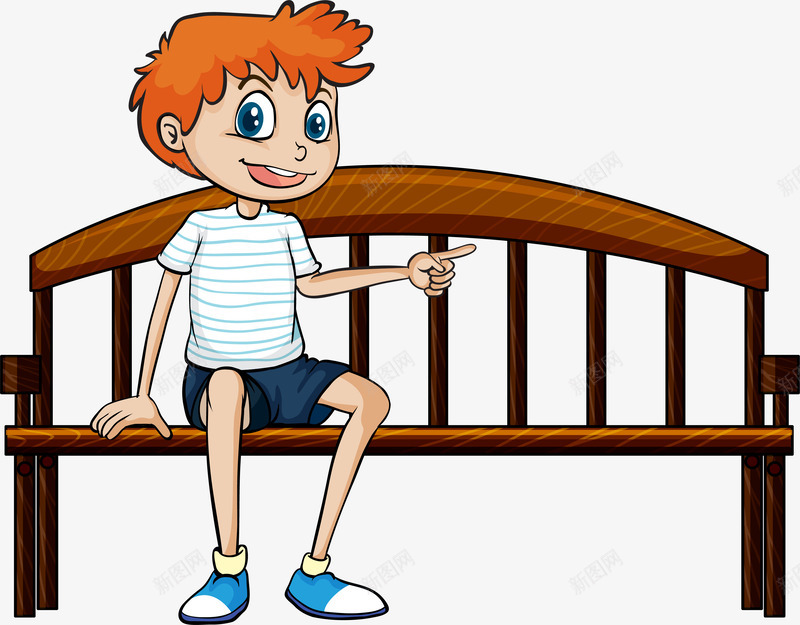坐在长椅上的男孩矢量图eps免抠素材_新图网 https://ixintu.com 公园长凳 卡通男孩 木质长椅 矢量素材 矢量图
