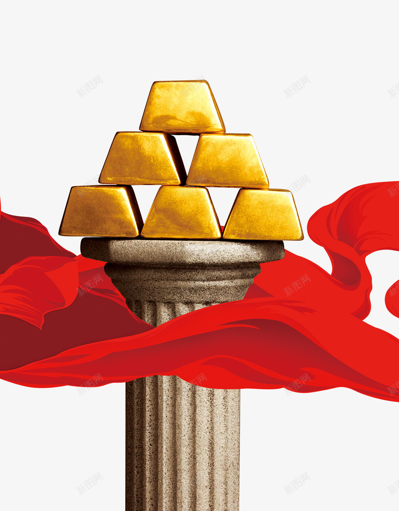 金砖与罗马柱png免抠素材_新图网 https://ixintu.com png图片素材 免费png 红丝带 罗马柱 金条 金砖