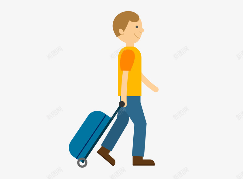 拉行李箱的男孩png免抠素材_新图网 https://ixintu.com 卡通 手绘 拉杆 男孩 简图 蓝色 行李箱 黄色