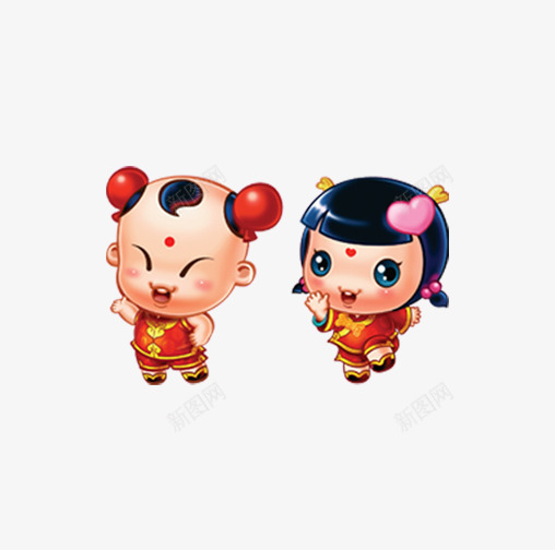 金童玉女psd免抠素材_新图网 https://ixintu.com 中国福娃 女孩 娃娃 男孩