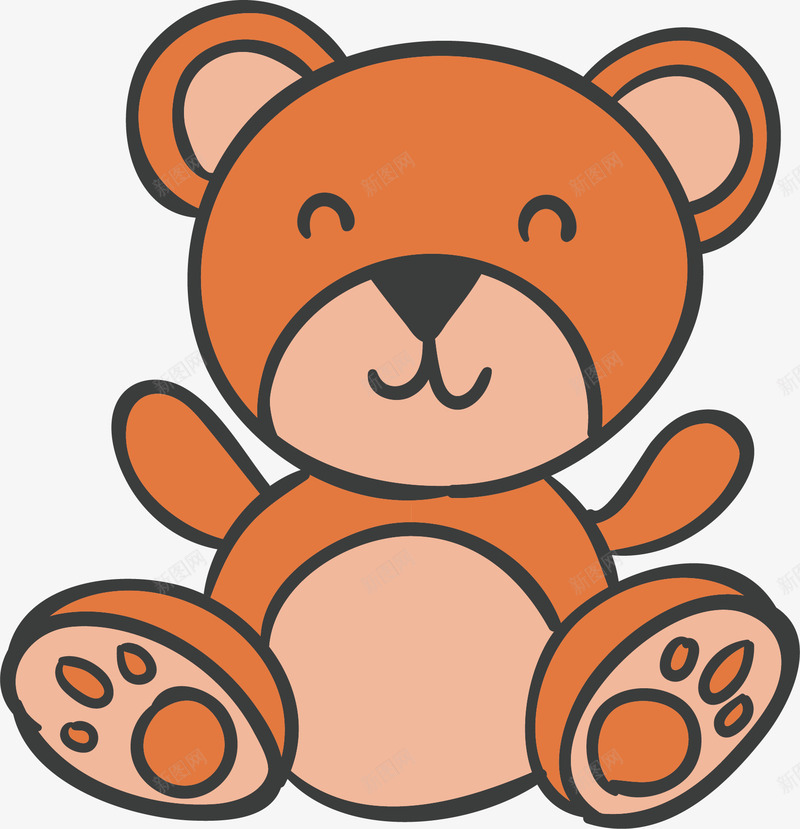 棕色小熊矢量图ai免抠素材_新图网 https://ixintu.com 动物 可爱 大笑 开心 手绘 棕色小熊 玩偶 耳朵 矢量图