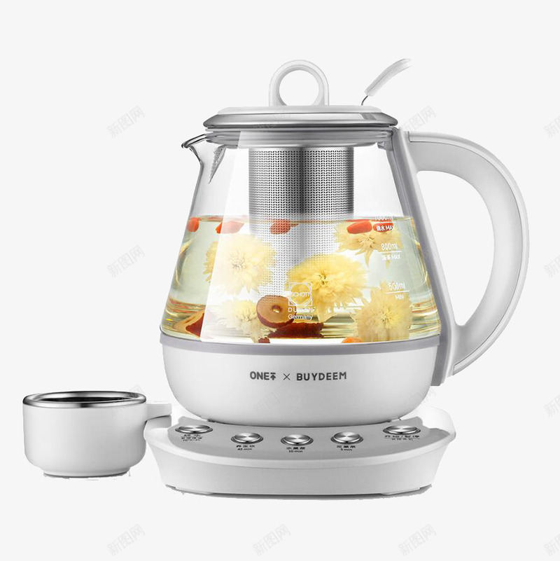 玻璃养生壶花茶壶png免抠素材_新图网 https://ixintu.com 产品实物 养生 花茶壶