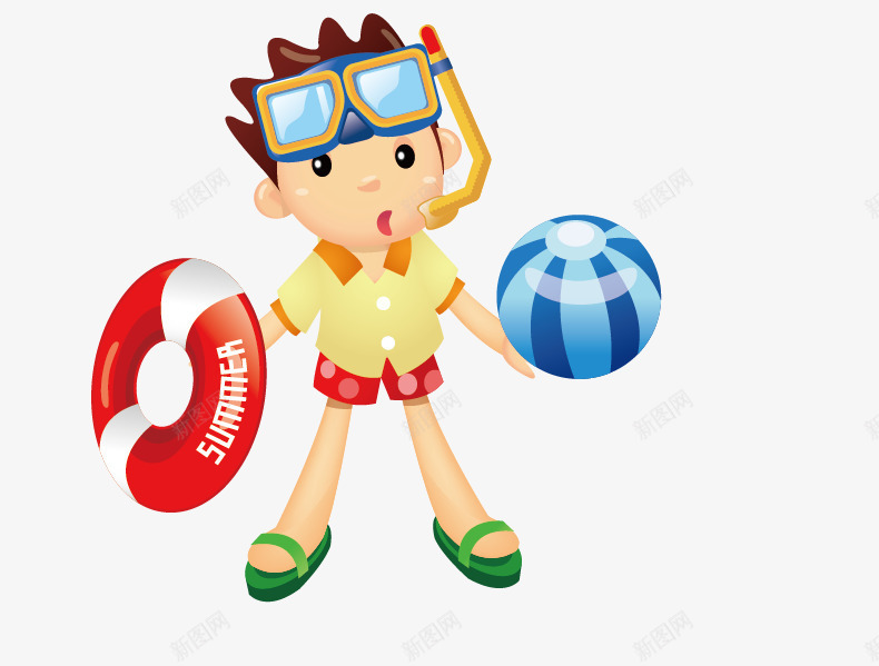 卡通游乐场小男孩矢量图eps免抠素材_新图网 https://ixintu.com 儿童乐园 儿童项目 卡通男孩 救生圈 游乐场 游泳圈 皮球 矢量图