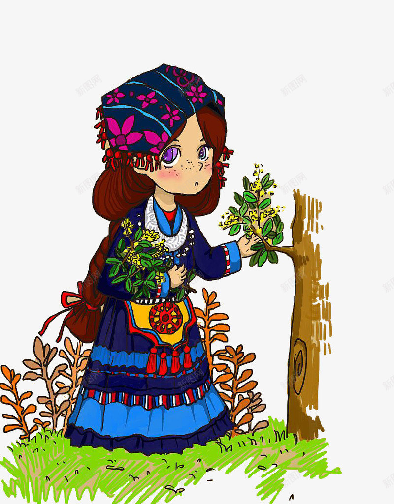刘三姐插画png免抠素材_新图网 https://ixintu.com 刘三姐 卡通 壮族 壮族人物 广西 手绘 插画 树木 花草