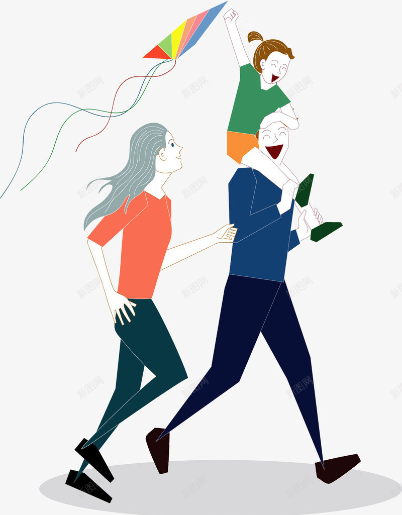 全家三口人放风筝矢量图ai免抠素材_新图网 https://ixintu.com 一家人 三口人 全家人 幸福一家人 放风筝 矢量png 矢量图