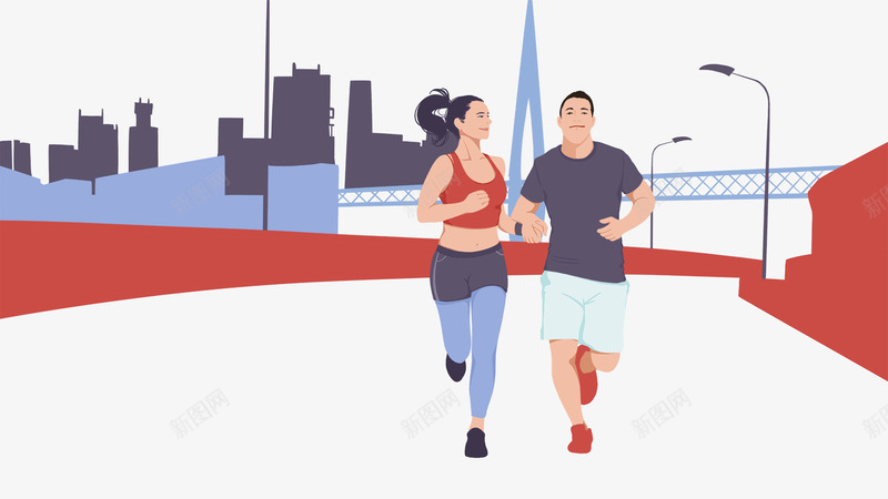 卡通手绘跑步健身的男女psd免抠素材_新图网 https://ixintu.com 健身的男女 卡通 建筑装饰 手绘 楼房 水彩路灯 跑步 路灯