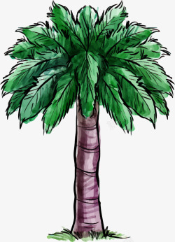 手绘水彩树椰子树元素矢量图素材
