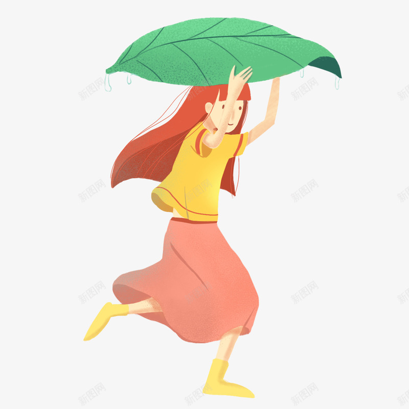 暖色少女雨中奔跑png免抠素材_新图网 https://ixintu.com 奔跑 少女 暖色 雨中