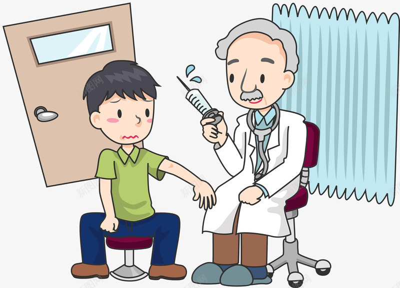 看病的男孩png免抠素材_新图网 https://ixintu.com 医生 卡通 害怕 手绘 打针 水彩 男孩 看病