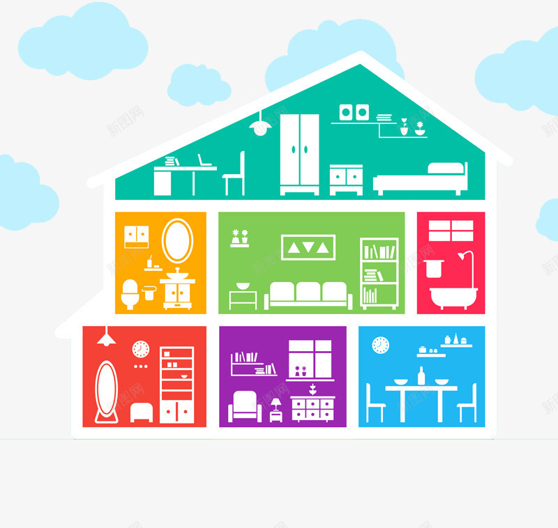 楼房剖面图矢量图ai免抠素材_新图网 https://ixintu.com 三层楼房剖面图矢量 矢量图