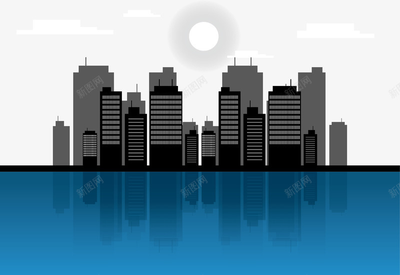 城市的倒影png免抠素材_新图网 https://ixintu.com 城市 房地产 楼房 水面倒影