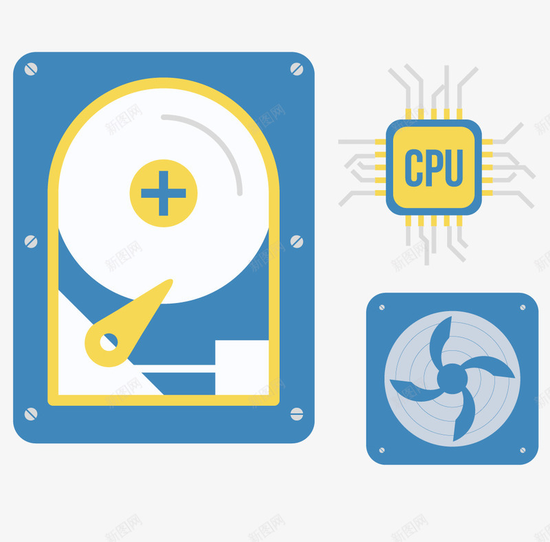 电脑主机硬件png免抠素材_新图网 https://ixintu.com CPU 电脑主机硬件 硬盘 风扇
