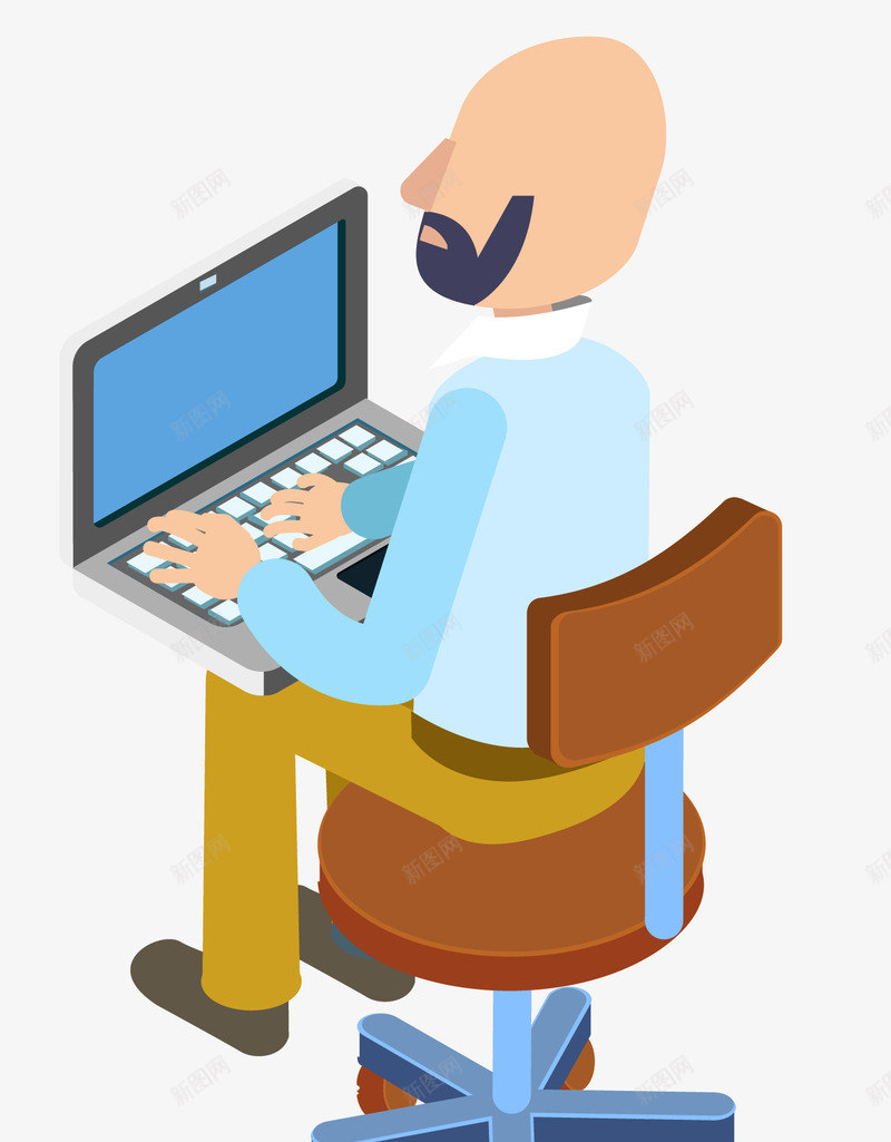 卡通扁平化光头男性上班打电脑ppsd免抠素材_新图网 https://ixintu.com 上班 办公室 办理业务 卡通扁平化光头男性上班打电脑psd源文件免费下载 商务 坐姿端正 工作人员 手打键盘 打字 打电脑 玩电脑 玩电脑坐姿 电脑 职员