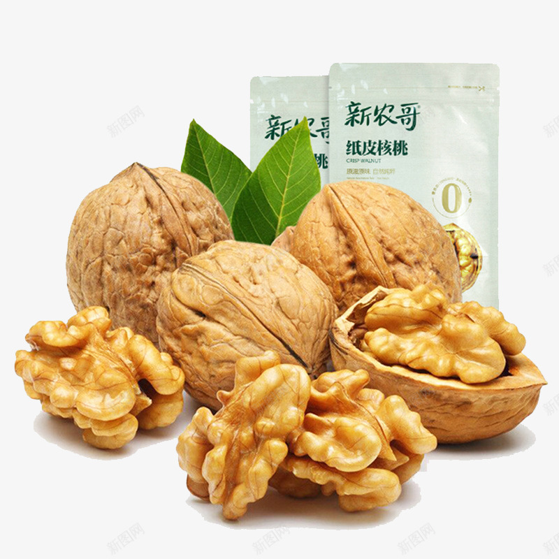 核桃零食png免抠素材_新图网 https://ixintu.com 奶油核桃 山核桃 牛奶味 绿叶