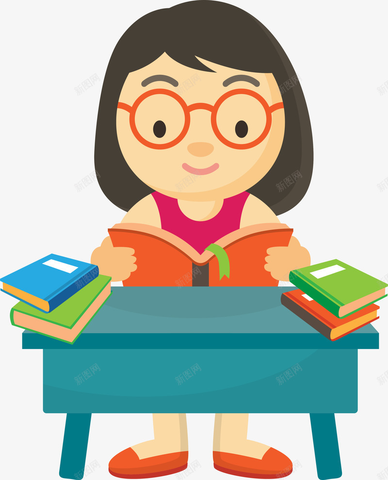 卡通可爱读书女生png免抠素材_新图网 https://ixintu.com 世界读书日 书本 书籍 国际儿童图书日 学习 知识 读书女生