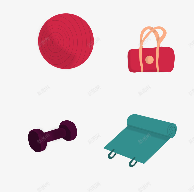 瑜伽运动用品png免抠素材_新图网 https://ixintu.com 体育 体育用品 体育运动 体育锻炼 健身 免费素材 包 瑜伽毯 瑜伽球 红色 运动器械