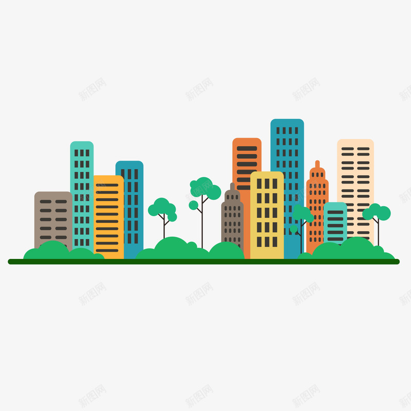 简洁卡通城市楼房png免抠素材_新图网 https://ixintu.com 卡通 城市 建筑 房子 楼房