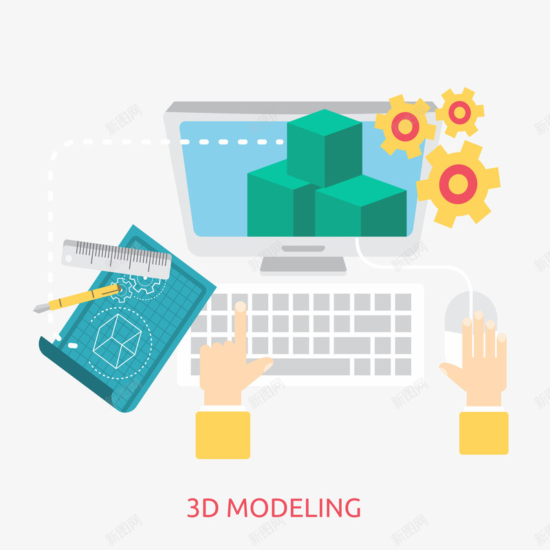 扁平3D建模场景图png免抠素材_新图网 https://ixintu.com 工程图 建模 扁平 电脑