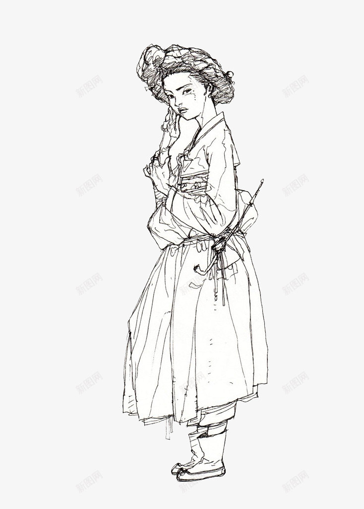 古装美女人物简笔画png免抠素材_新图网 https://ixintu.com 人物 古装 简单线条 简笔画 简笔画美女 美女 装饰图案