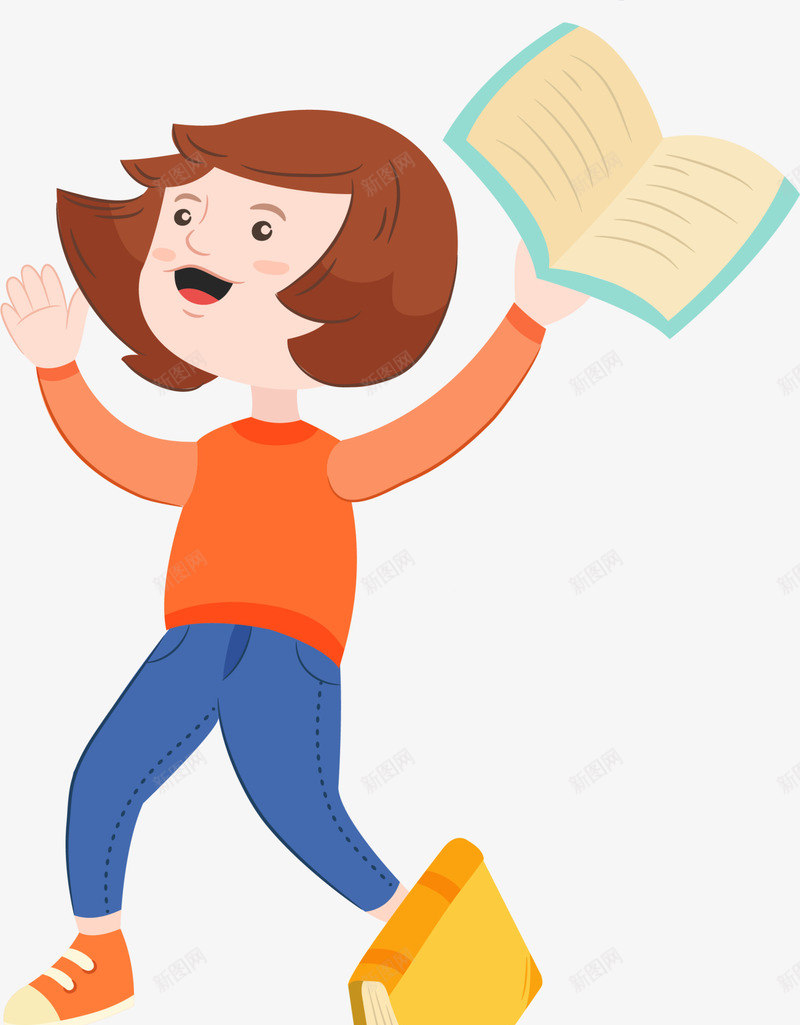 开学季拿着书本的小女孩png免抠素材_新图网 https://ixintu.com 学习 开学季 开心 打开的书本 拿着书本的小女孩 绿色书本