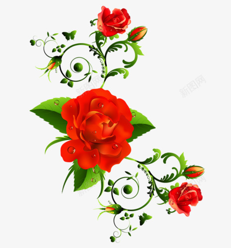 玫瑰花花藤边框png免抠素材_新图网 https://ixintu.com 月季花 玫瑰花 花藤 藤蔓 边框