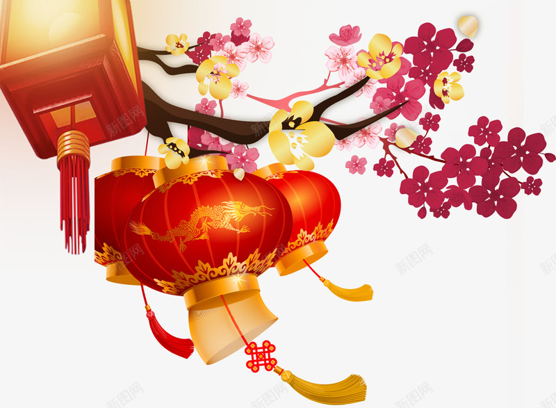 冬天梅花灯笼png免抠素材_新图网 https://ixintu.com 冬天 春节 梅花 灯笼