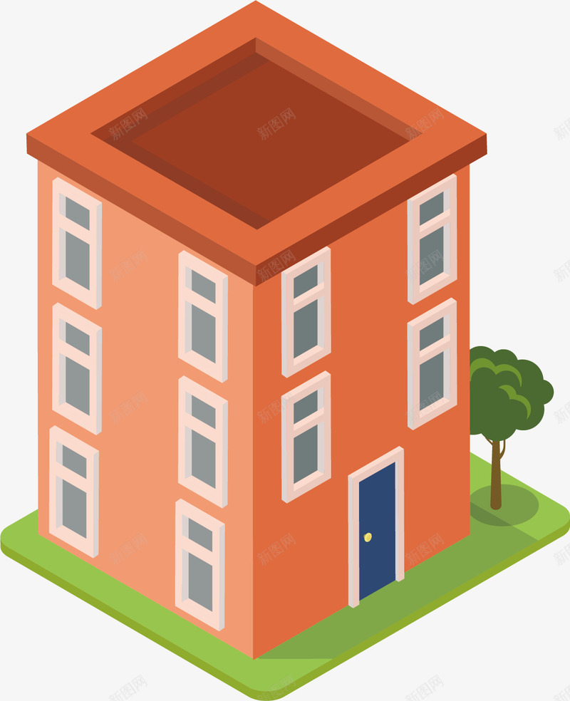建筑俯瞰图png免抠素材_新图网 https://ixintu.com 天台 屋顶 建筑 楼房 窗户 红色 高楼