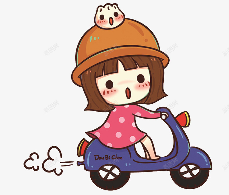 电车女孩psd免抠素材_新图网 https://ixintu.com 一辆 卡通 可爱 女孩 安全帽 手绘 电动车 蓝色
