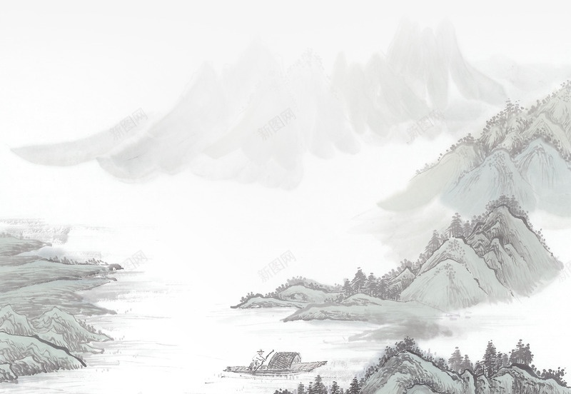 灰色水墨画山水画中秋png免抠素材_新图网 https://ixintu.com 中秋 传统风景画 山水画 山水画壁纸 水墨画 灰色