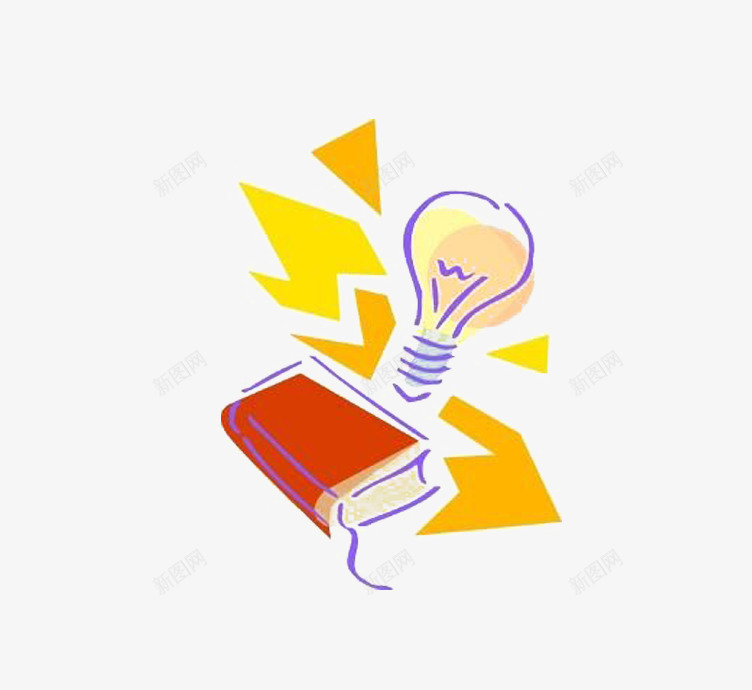 亮着的黄色灯泡png免抠素材_新图网 https://ixintu.com 书本 开灯 灯泡 闪电 黄色
