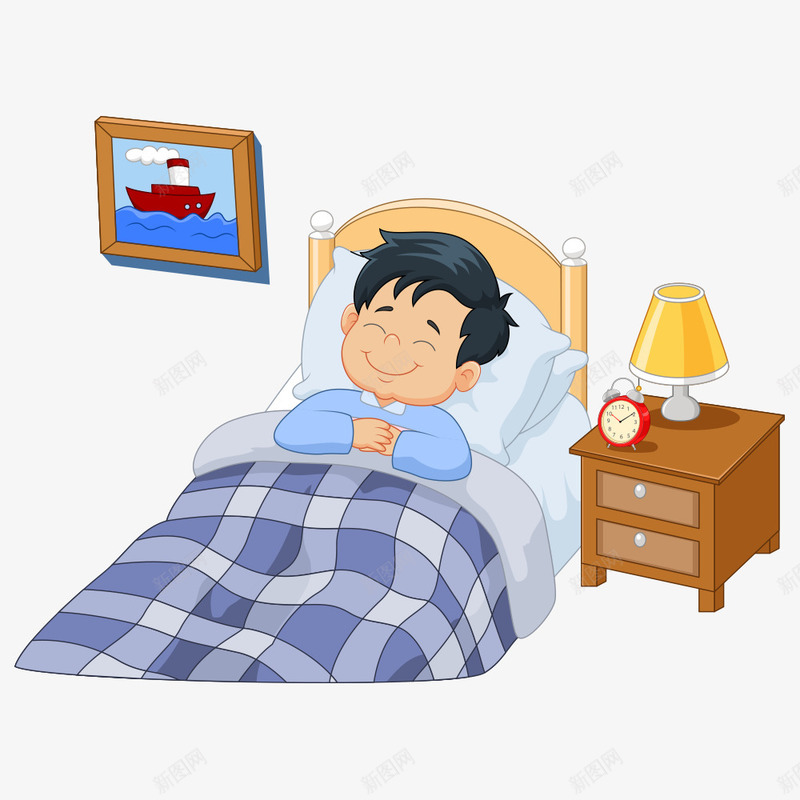 笑着睡觉的男孩矢量图eps免抠素材_新图网 https://ixintu.com 人物 微笑 水果 男孩 矢量人物 笑 矢量图