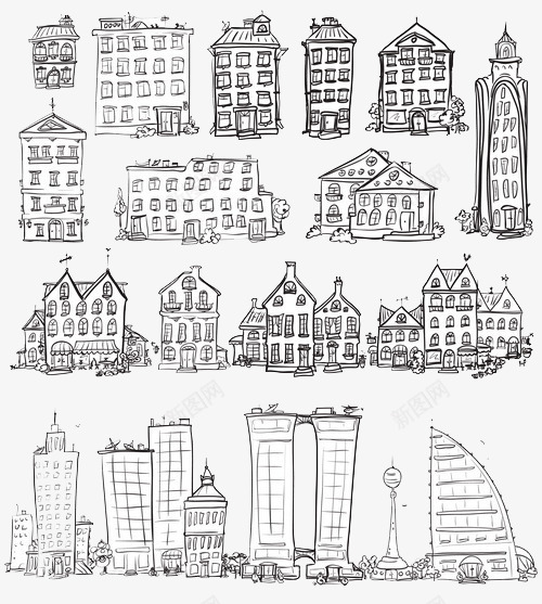 手绘线条楼房建筑png免抠素材_新图网 https://ixintu.com 建筑 手绘 楼房建筑 线条 线稿