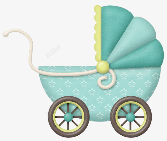 卡通手绘带星星的蓝色婴儿车png免抠素材_新图网 https://ixintu.com 卡通 婴儿车 手绘 星星 蓝色