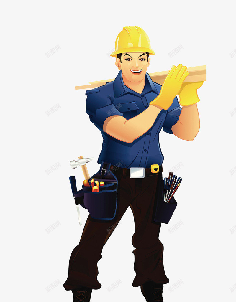 卡通手绘工人插画png免抠素材_新图网 https://ixintu.com 卡通手绘 安全帽 安全生产 工人 工具 插画 男人