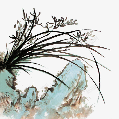 兰花巨石水墨画艺术品png免抠素材_新图网 https://ixintu.com 兰花 巨石 水墨画 艺术品