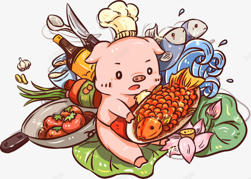 粉红色小猪吃大餐年夜饭猪年饭png免抠素材_新图网 https://ixintu.com 元旦 吃大餐 年夜饭 猪年饭 粉红色小猪