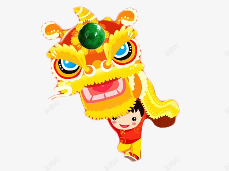 舞狮子片psd免抠素材_新图网 https://ixintu.com 人物 人物素材 卡通人物 卡通男孩 卡通素材 狮子 舞狮子