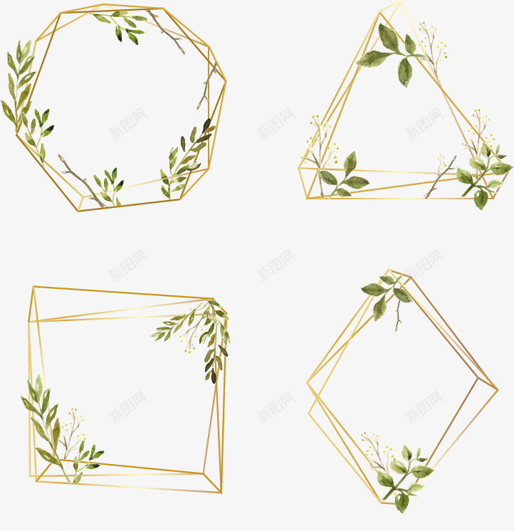夏天绿植边框png免抠素材_新图网 https://ixintu.com 三角形 叶子 夏天 方形 树叶 简约 绿植 花环 装饰 质感 边框